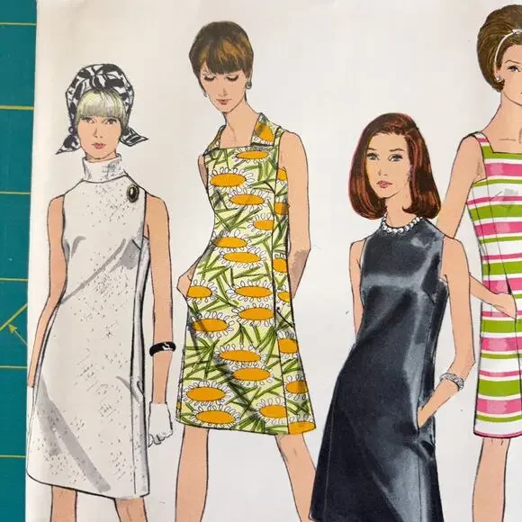 Vogue Easy To Make Basic Dress #1756 Size 16 Vintage Pattern 1960s Retro MCM - Picture 2 of 7
